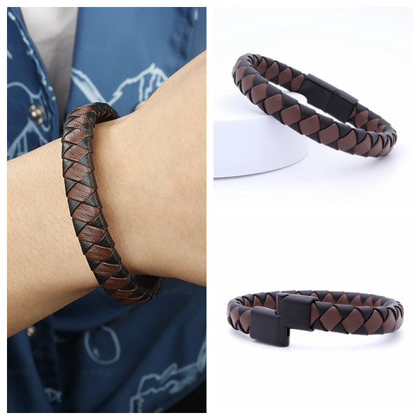 Two Tone Braided Leather Bracelet-Bracelets, Jewellery, leather bracelet, Men's Bracelet, Men's Jewellery, New, Women's Bracelet, Women's Jewellery-BCL0230-3_1-Glitters