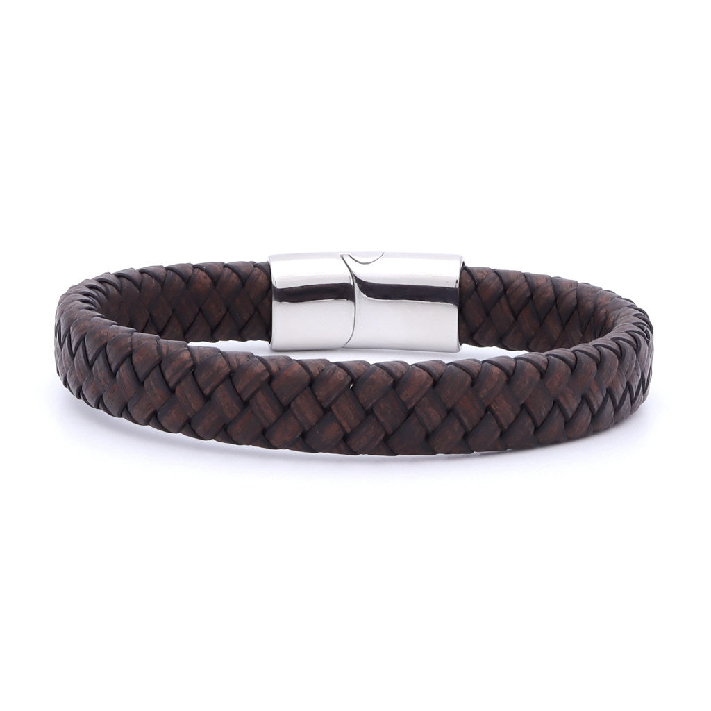 Double Leather Bracelet Braided Navy 4 mm