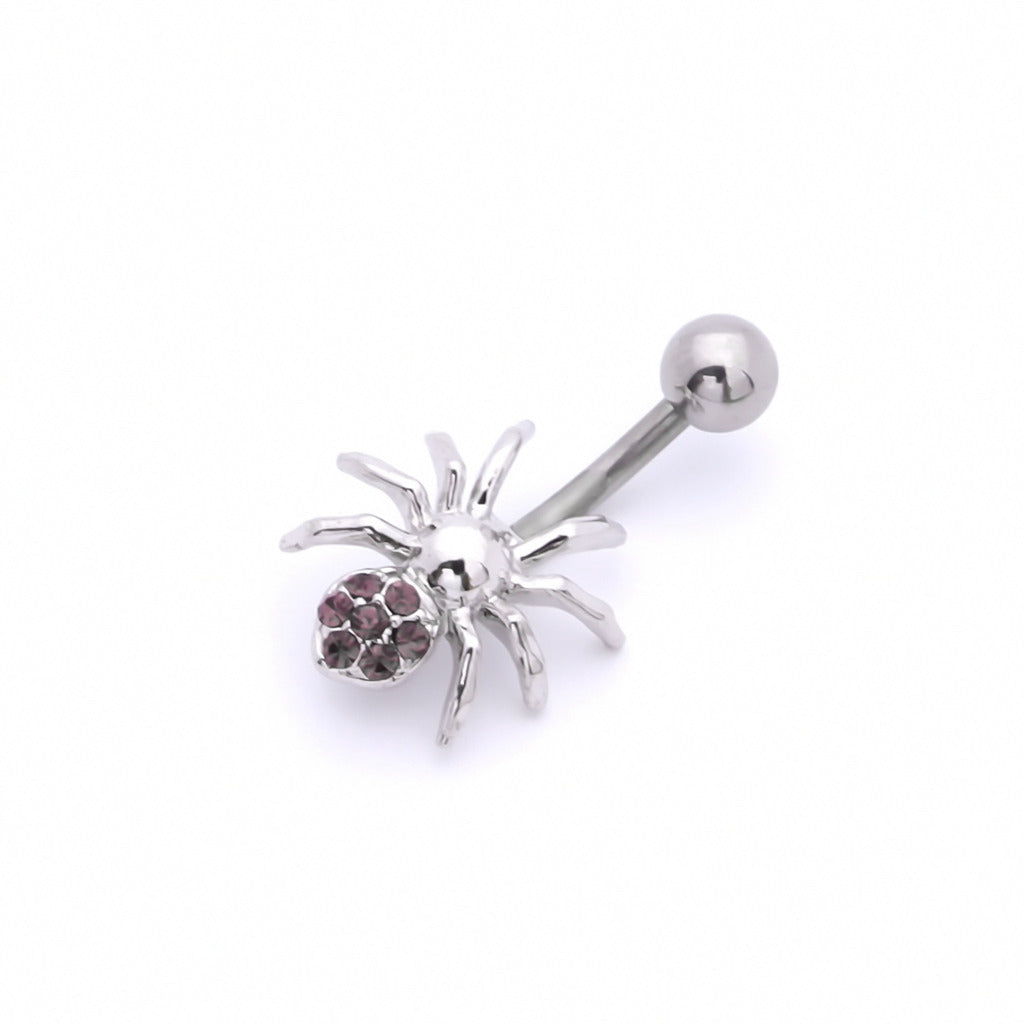 Spider Belly Button Ring - Purple-Belly Ring, Body Piercing Jewellery, New-BJ0010-A_1-Glitters