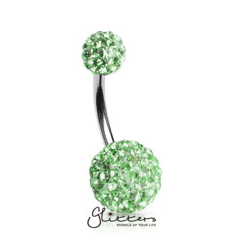 Crystal Cluster Ferido Double Disco Ball Navel Belly Button Ring-Green-Belly Ring, Body Piercing Jewellery-BJ02045-Glitters