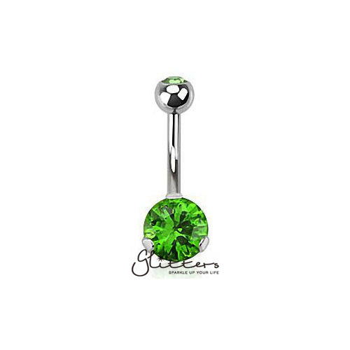 316L Surgical Steel Prong Set Cubic Zirconia Belly Button Ring-Green-Belly Ring, Body Piercing Jewellery, Cubic Zirconia-BJ0223-G-2-Glitters