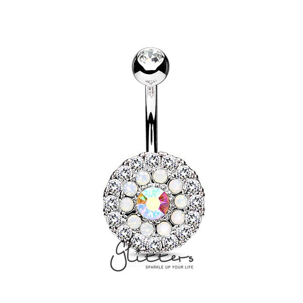 Multi Circle Triple Tiered Crystal and Clear Opalite Surgical Steel Navel Ring-Belly Ring, Body Piercing Jewellery-BJ0278-C3-Glitters