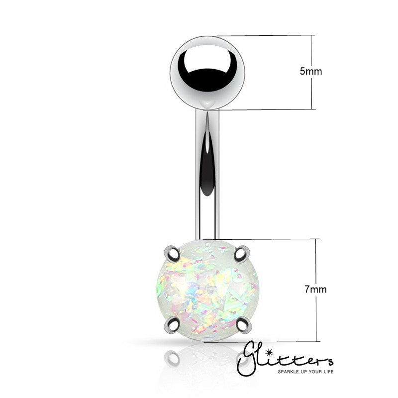 Opal Glitter Prong Set Belly Button Ring - White-Belly Ring, Body Piercing Jewellery-BJ0295-4_New-Glitters