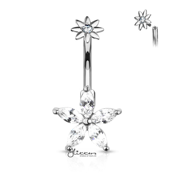 Surgical Steel White Flower Petal CZ Belly Button Navel Ring Surgical Steel White Flower Petal CZ Belly Button Navel Ring