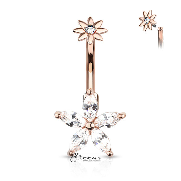 Belly Button Navel Ring with Rose Petal Flower CZ Belly Button Navel Ring with Rose Petal Flower CZ