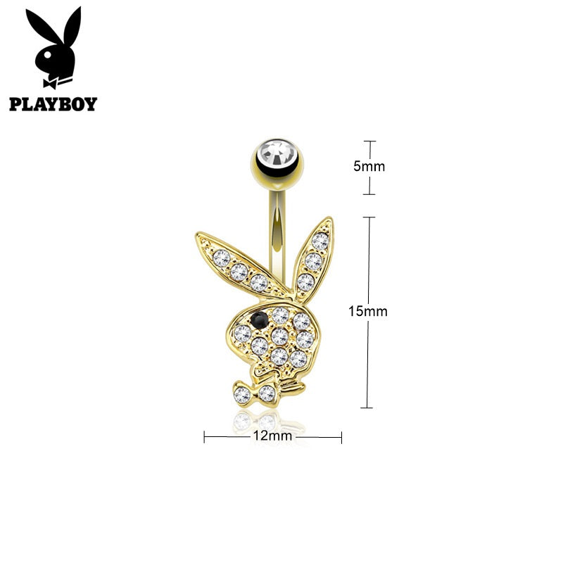 Clear Crystal Paved Playboy Bunny Belly Button Navel Ring - Gold-Belly Ring, Body Piercing Jewellery, Crystal-BJ0335-G_New-Glitters