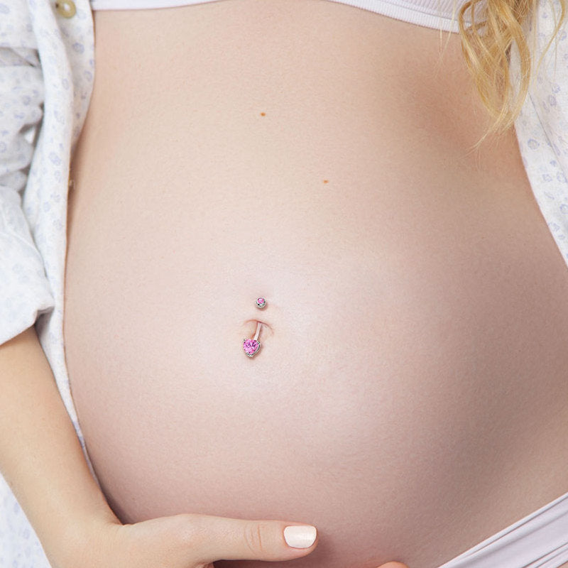 Heart CZ Pregnancy Bioflex Belly Button Ring - Aqua-Belly Ring, Bio Flex, Body Piercing Jewellery, Cubic Zirconia, Pregnancy, Retainer-BJ0347-M_427c29bb-a247-44db-90fa-44ae18608486-Glitters