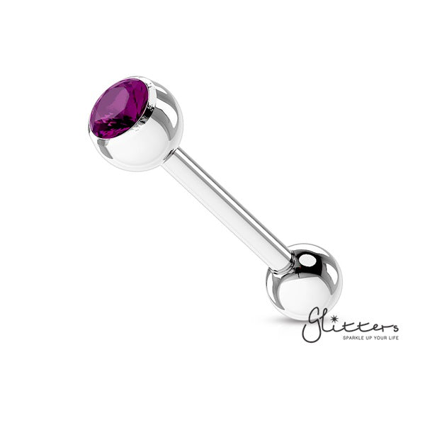 Press Fit Purple Gem Set Top with Surgical Steel Tongue Barbells-Body Piercing Jewellery, Cubic Zirconia, Tongue Bar-BS03-A-0-Glitters