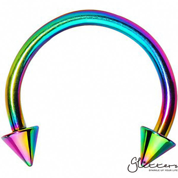 16 Gauge Rainbow Titanium Ion Plated Surgical Steel Horseshoe/Circular Barbells with Spike-Body Piercing Jewellery, Horseshoe, Nipple Barbell, Septum Ring-CP00021-Glitters
