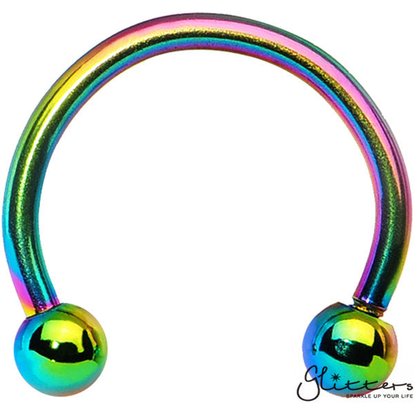 16 Gauge Rainbow Titanium Ion Plated Surgical Steel Horseshoe/Circular Barbells with Ball-Body Piercing Jewellery, Horseshoe, Nipple Barbell, Septum Ring-CP00025-Glitters
