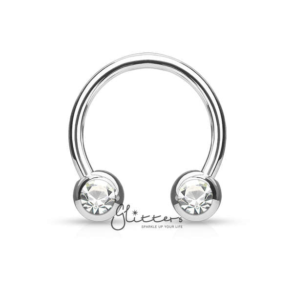 Surgical Steel Front Facing Jewel Set Balls Circular/Horseshoes-Silver-Body Piercing Jewellery, Horseshoe, Nipple Barbell, Septum Ring-CP0013-1-Glitters