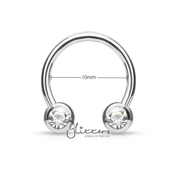 Surgical Steel Front Facing Jewel Set Balls Circular/Horseshoes-Silver-Body Piercing Jewellery, Horseshoe, Nipple Barbell, Septum Ring-CP0013-1_New-Glitters