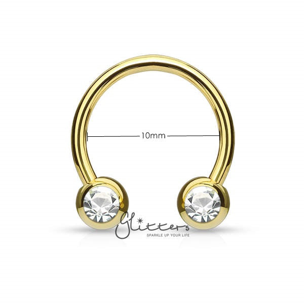 Surgical Steel Front Facing Jewel Set Balls Circular/Horseshoes-Gold-Body Piercing Jewellery, Horseshoe, Nipple Barbell, Septum Ring-CP0013-2_New-Glitters