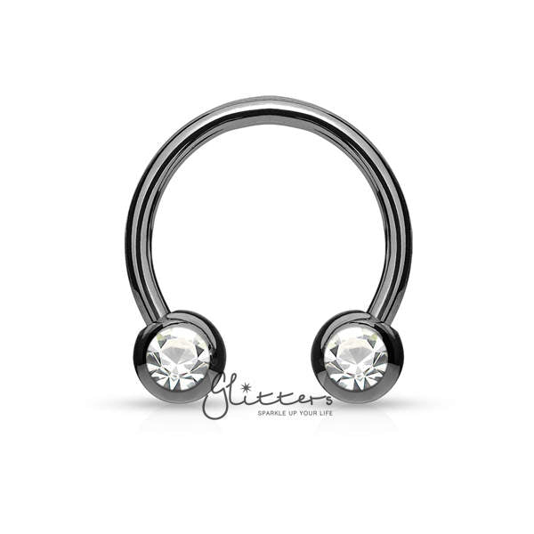 Surgical Steel Front Facing Jewel Set Balls Horseshoes Circular Barbell-Black-Body Piercing Jewellery, Horseshoe, Nipple Barbell, Septum Ring-CP0013-3-Glitters