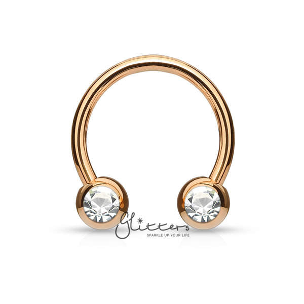 Surgical Steel Front Facing Jewel Set Balls Horseshoes Circular Barbell-Rose Gold-Body Piercing Jewellery, Horseshoe, Nipple Barbell, Septum Ring-CP0013-4-Glitters