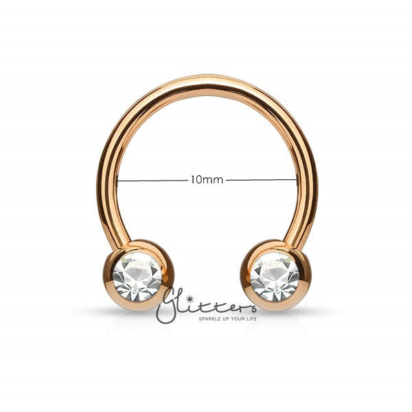 Surgical Steel Front Facing Jewel Set Balls Horseshoes Circular Barbell-Rose Gold-Body Piercing Jewellery, Horseshoe, Nipple Barbell, Septum Ring-CP0013-4_New-Glitters
