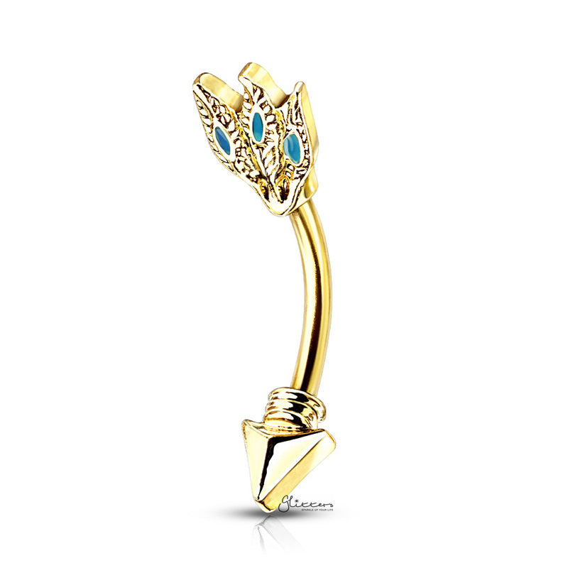 Feather Arrow Curved Eyebrow Ring - Gold-Body Piercing Jewellery, Daith, Eyebrow-EB0016-G-Glitters