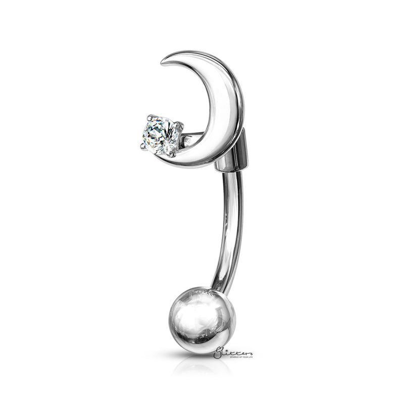 Crescent Moon Curved Barbell Eyebrow Ring - Silver-Body Piercing Jewellery, Daith, Eyebrow-EB0017-S-Glitters