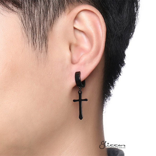 Fake Earrings | Non-Pierced Black Plated Cross Earrings