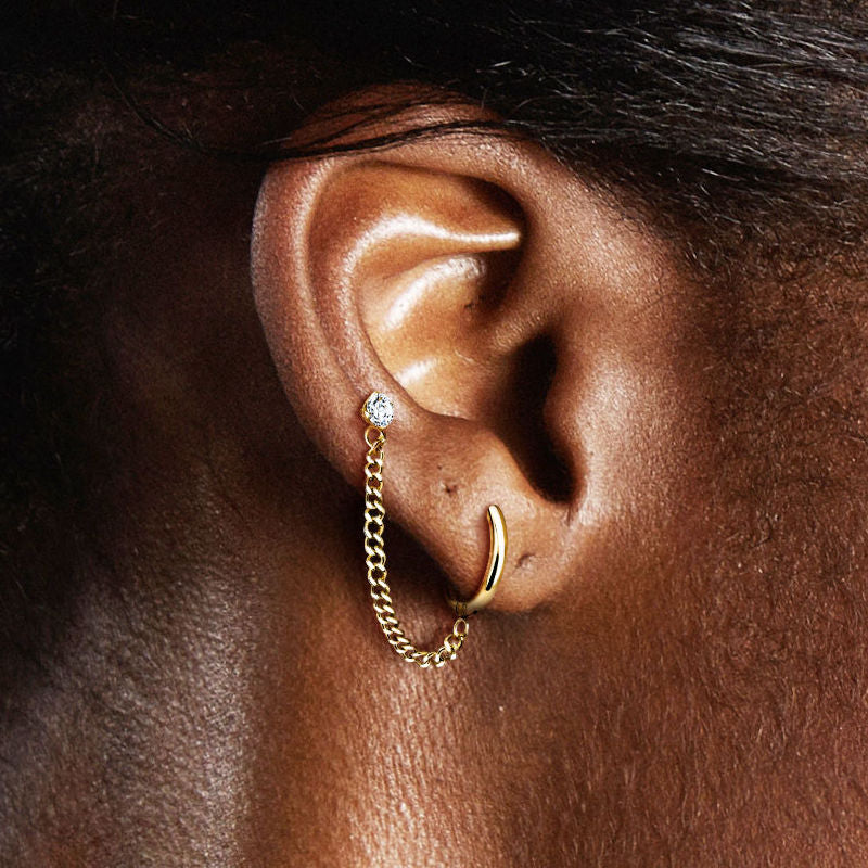 Hoop Earring and Chain Linked CZ Top Cartilage Barbell - Gold-Body Piercing Jewellery, Cartilage, Cubic Zirconia, Ear Chain, Ear Cuffs, Earrings, Jewellery-EC0102-M_579fca0d-2b46-441f-9919-29ff0707cab3-Glitters