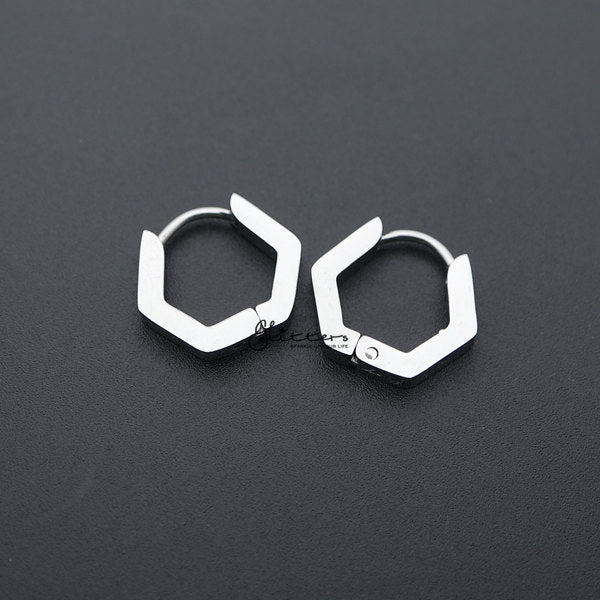 Stainless Steel Hexagon Huggie Hoop Men's Earrings-earrings, Hoop Earrings, Huggie Earrings, Jewellery, Men's Earrings, Men's Jewellery, Stainless Steel-ER0121_Hexagon_03-Glitters
