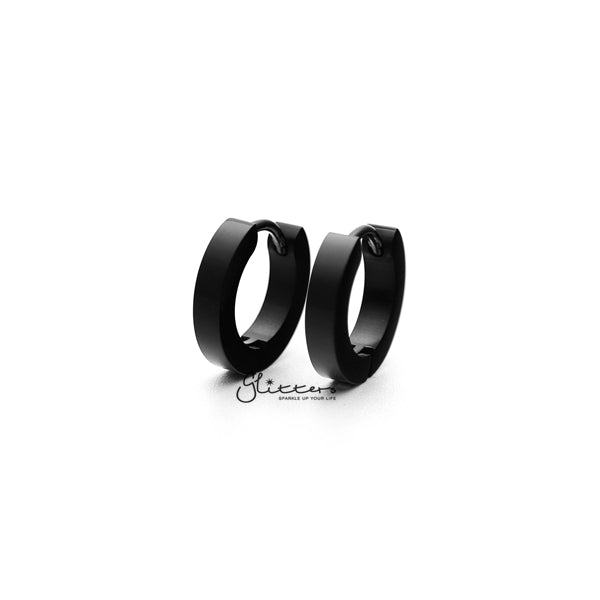 Black Titanium IP Stainless Steel Hinged Hoop Earrings - 3x9-earrings, Hinged Earrings, Hoop Earrings, Huggie Earrings, Jewellery, Men's Earrings, Men's Jewellery, Stainless Steel, Women's Earrings, Women's Jewellery-ER0122_3x9_K01-Glitters