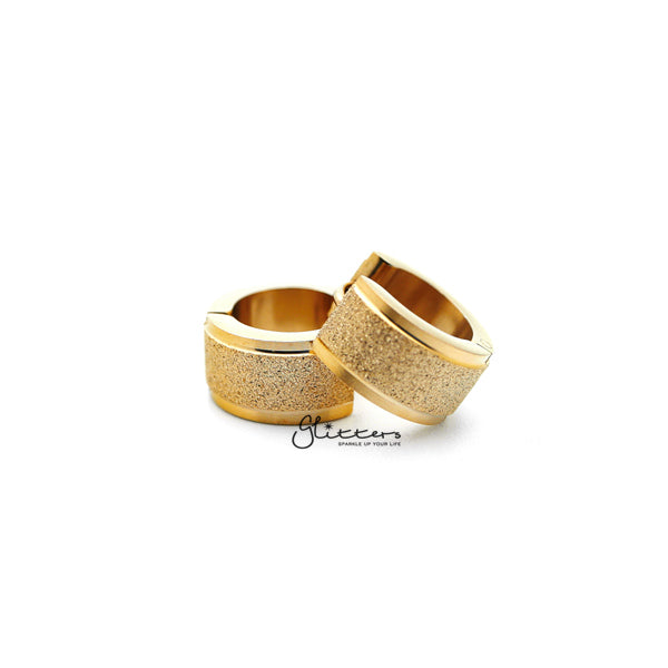 18K Gold IP Stainless Steel Hinged Sand Sparkle Center Hoop Earrings-earrings, Hoop Earrings, Huggie Earrings, Jewellery, Men's Earrings, Men's Jewellery, Stainless Steel-ER0304_G-Sand_Sparkle_Center03-Glitters
