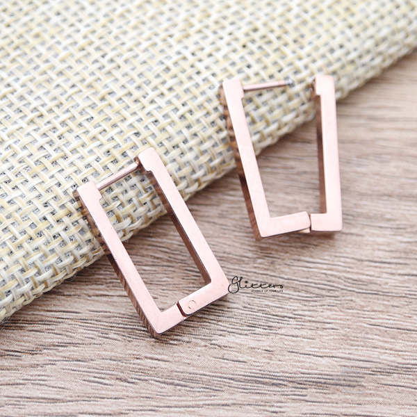 Stainless Steel Rectangle Huggie Hoop Earrings-earrings, Jewellery, Men's Earrings, Men's Jewellery, Stainless Steel, Women's Earrings, Women's Jewellery-ER1478-RG_600-Glitters