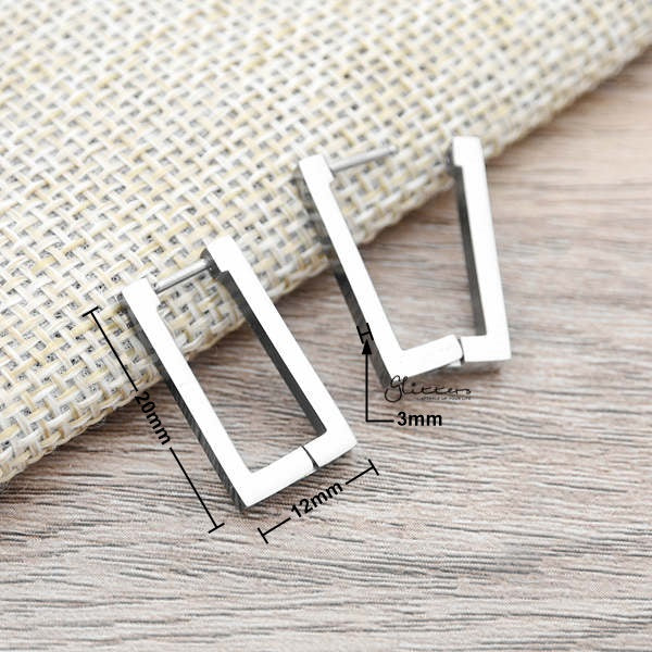 Stainless Steel Rectangle Huggie Hoop Earrings-earrings, Jewellery, Men's Earrings, Men's Jewellery, Stainless Steel, Women's Earrings, Women's Jewellery-ER1478-S_600_New-Glitters