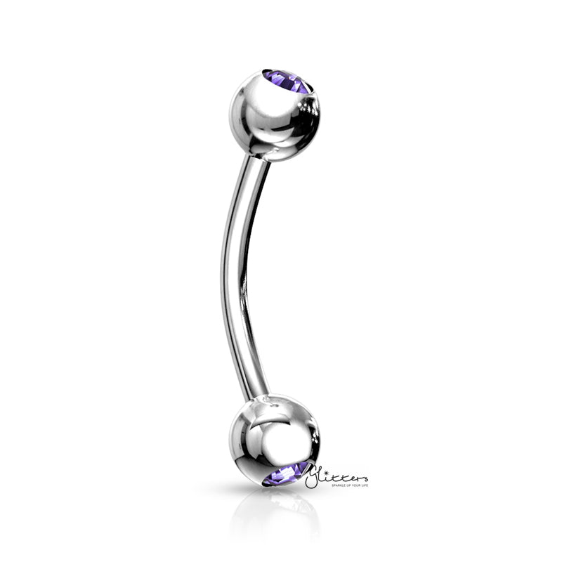Press Fit Gem Ball On Both Side Curved Barbell - Tanzanite-Body Piercing Jewellery, Cubic Zirconia, Daith, Eyebrow-Eb0007-TZ-Glitters