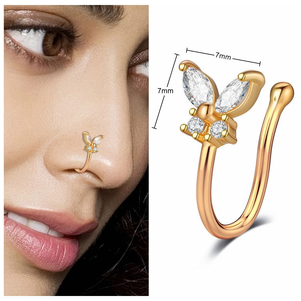 Butterfly Non Piercing Fake Nose Ring-Body Piercing Jewellery, Cubic Zirconia, Non-Pierced, Nose Piercing Jewellery, Nose Ring, Nose Studs-FNS06-M_New-Glitters