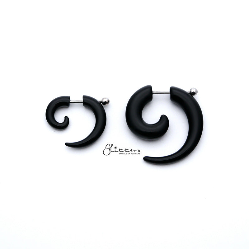 Black Acrylic Fake Spiral Ear Taper with Surgical Steel Bar-Body Piercing Jewellery, earrings, Fake Plug-FP0010_K_800-01_f454df76-b311-4744-8d8b-1611cc6c6ac0-Glitters