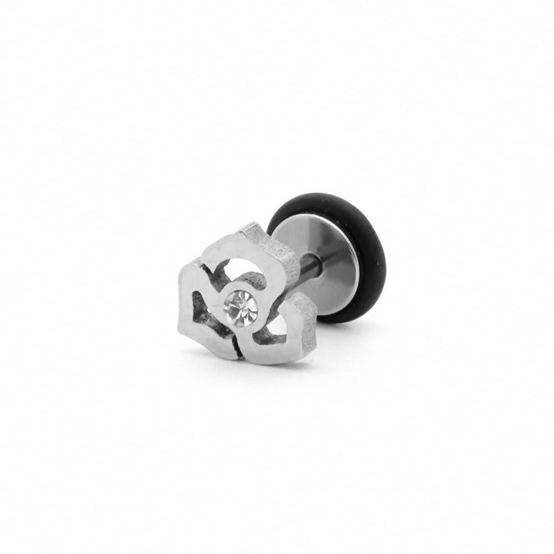 Stainless Steel Flower with CZ Fake Plug Earring-Body Piercing Jewellery, earrings, Fake Plug, Jewellery, Men's Earrings, Men's Jewellery, Stainless Steel-FP0211-1_800-Glitters