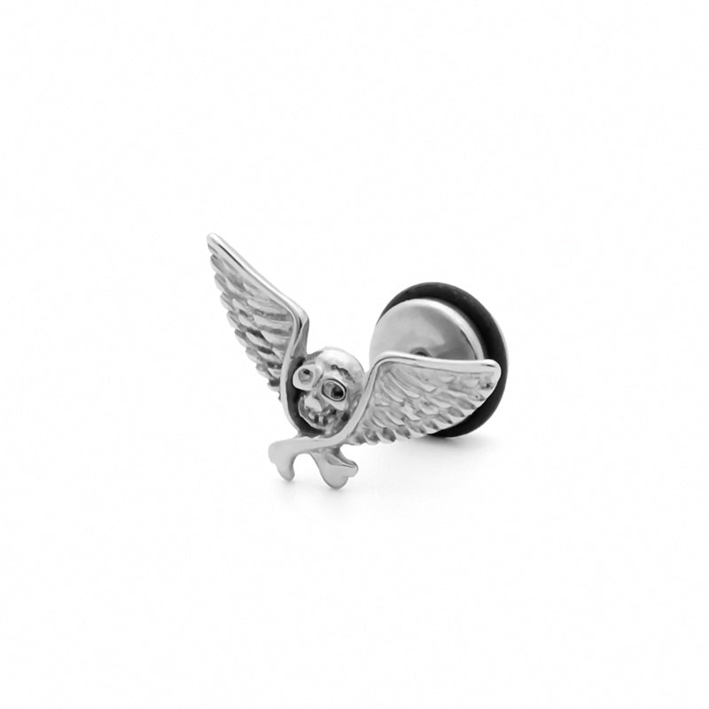 Stainless Steel Skull with Wings Fake Plug Earring - Silver-Body Piercing Jewellery, earrings, Fake Plug, Jewellery, Men's Earrings, Men's Jewellery, Stainless Steel-FP0214-S_800-Glitters