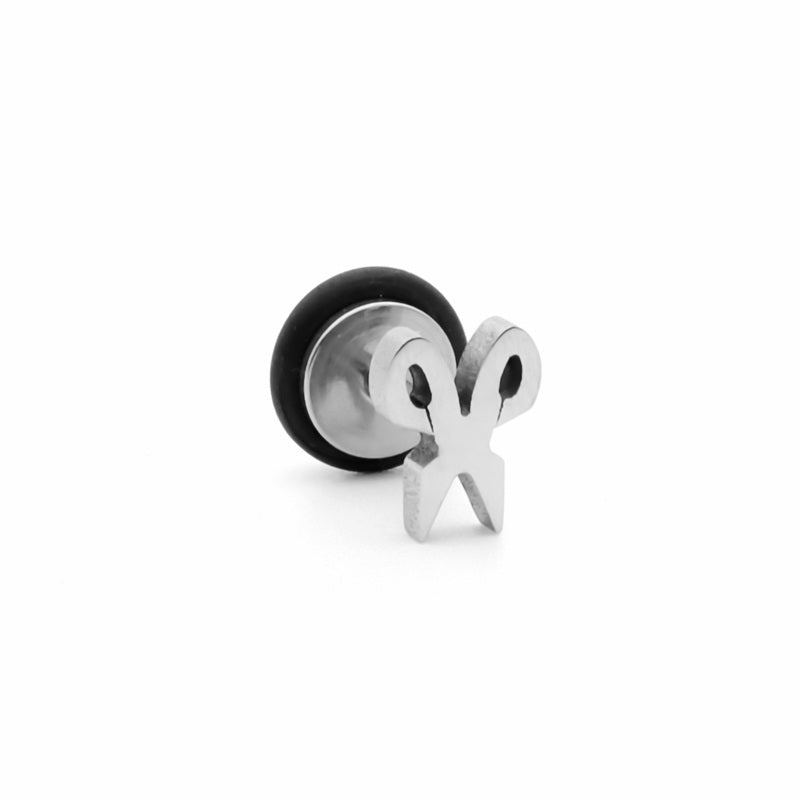 Stainless Steel Scissor Fake Plug Earring - Silver-Body Piercing Jewellery, earrings, Fake Plug, Jewellery, Men's Earrings, Men's Jewellery, Stainless Steel-FP0215-S2_800-Glitters