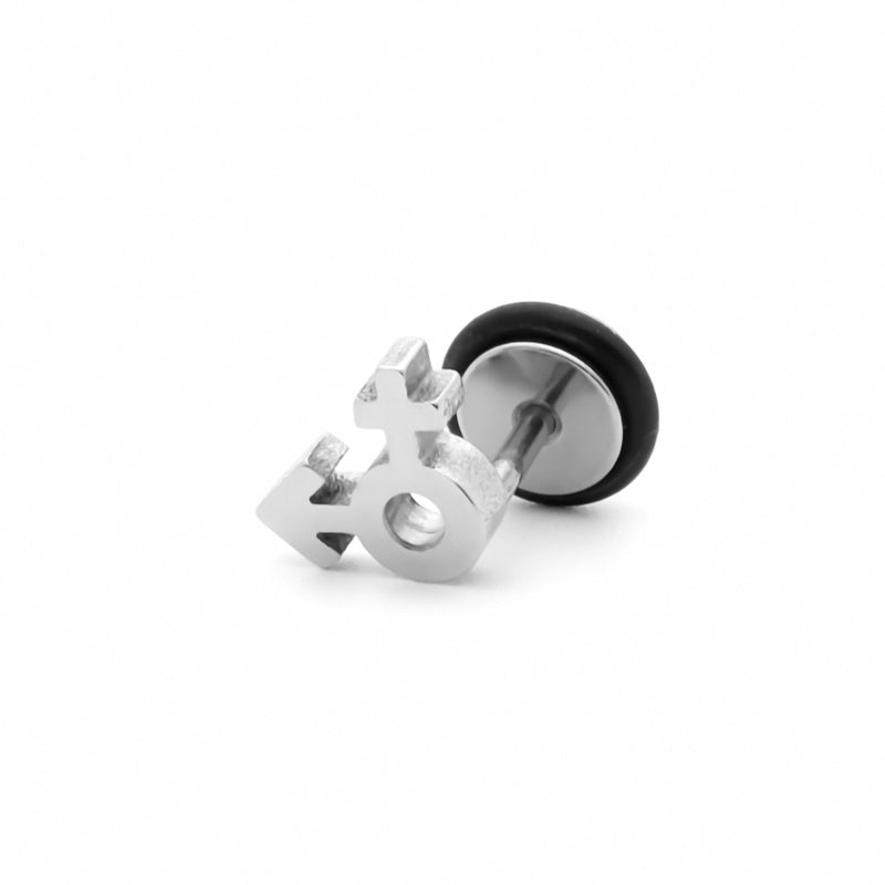 Stainless Steel Gender Symbol Fake Plug Earring - Silver-Body Piercing Jewellery, earrings, Fake Plug, Jewellery, Men's Earrings, Men's Jewellery, Stainless Steel-FP0220-S_800-Glitters