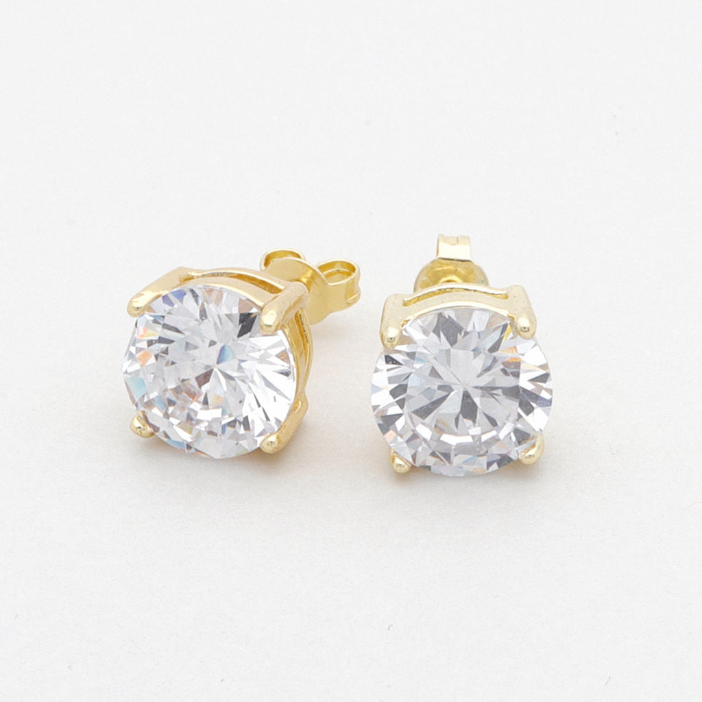18k Gold Plated Clear Round C.Z Studs Earrings-Best Sellers, earrings, Hip Hop Earrings, Iced Out, Jewellery, Men's Earrings, Men's Jewellery, Stud Earrings, Women's Earrings, Women's Jewellery-GW-1_1-Glitters