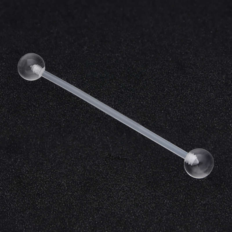 Acrylic Balls Flexible PTFE Industrial Barbell - Clear-Body Piercing Jewellery, Industrial Barbell, Retainer-IB0038-C-2_800-Glitters
