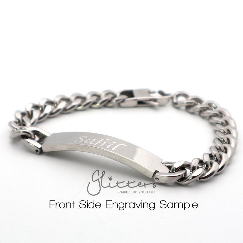 Stainless Steel Men's ID Bracelet with A Cubic Zirconia Stone-Bracelets, Cubic Zirconia, Engravable, ID Bracelet, Jewellery, Men's Bracelet, Men's Jewellery, Stainless Steel, Stainless Steel Bracelet-IMG_0296_c6180a98-c734-4057-bf0a-2d34b6bdc51c-Glitters