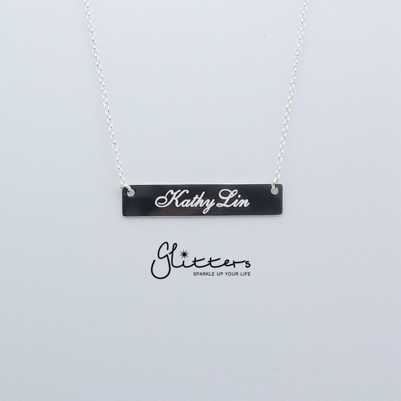 Personalized Sterling Silver Horizontal Name Bar Necklace - Medium-Engraving, name bar necklace, Personalized-IMG_1242-Glitters