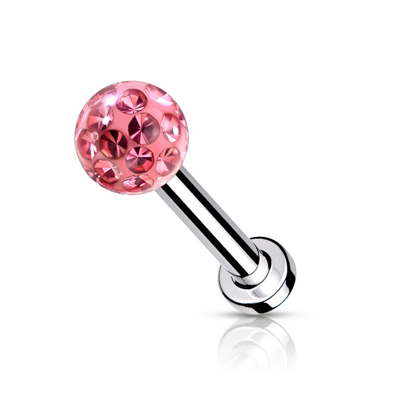 Epoxy Covered Crystal Paved Ball Flat Back Studs - Pink-Body Piercing Jewellery, Cartilage, Labret, Monroe, Tragus-LB0008-NP-Glitters