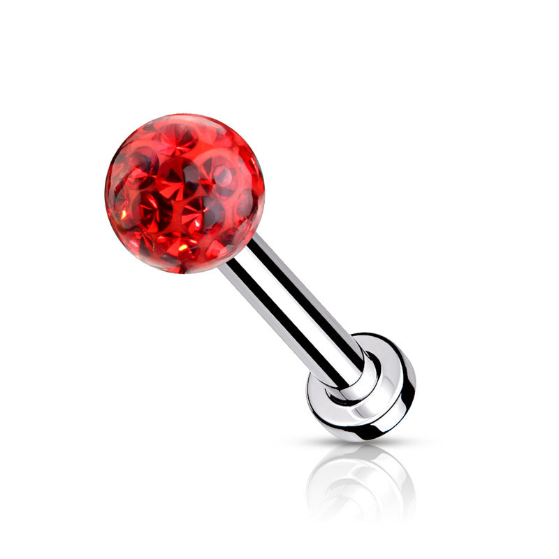 Epoxy Covered Crystal Paved Ball Flat Back Studs - Red-Body Piercing Jewellery, Cartilage, Labret, Monroe, Tragus-LB0008-NR-Glitters