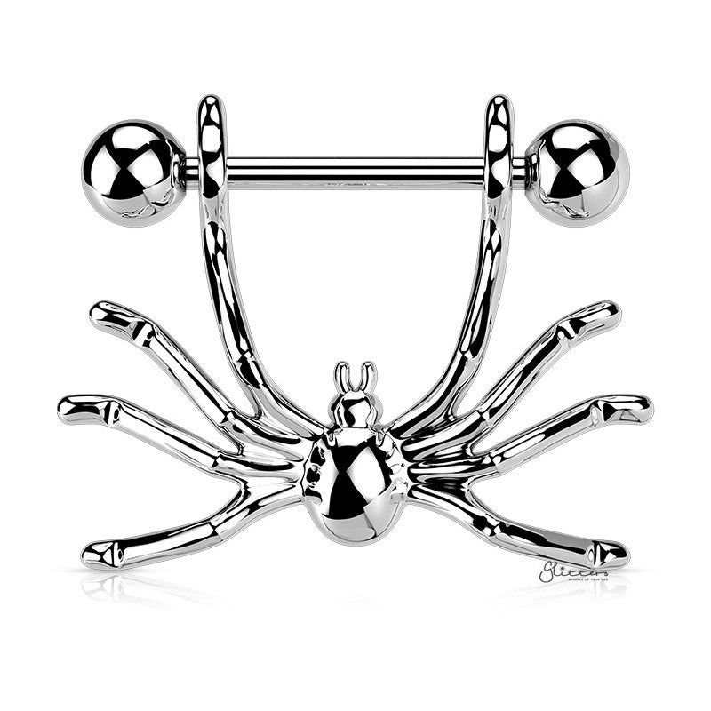 Spider Nipple Shield Ring - Silver-Body Piercing Jewellery, Nipple Barbell-NB0030-S1-Glitters