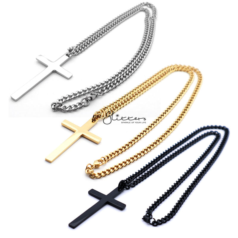 Stainless Steel Plain Cross Necklaces - Silver | Gold | Black-Best Sellers, Chain Necklaces, Jewellery, Men's Chain, Men's Jewellery, Men's Necklace, Necklaces, Stainless Steel-NK0093-SGK_01-Glitters