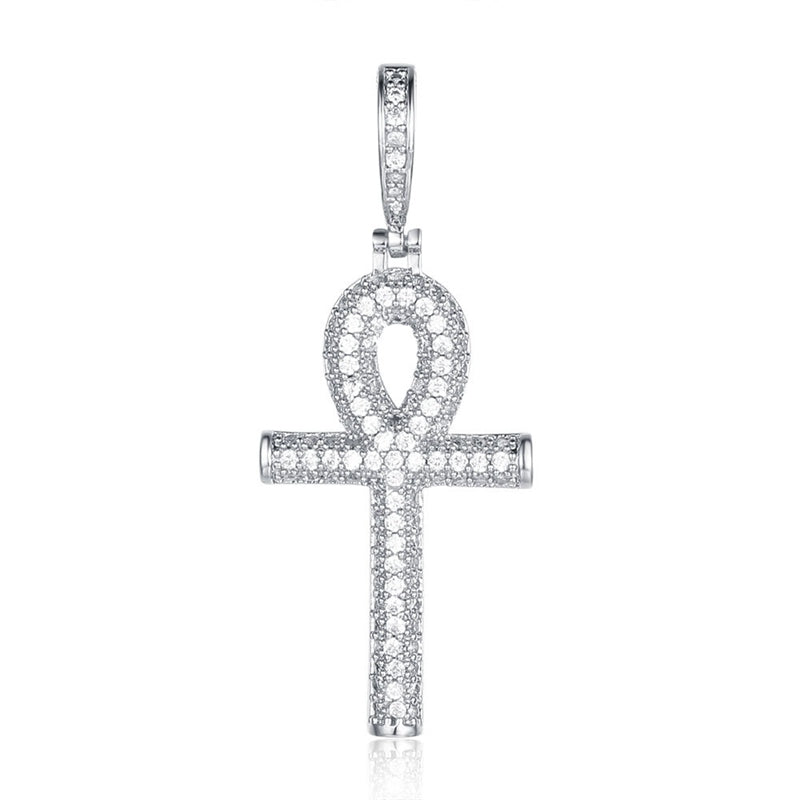 Ankh Cross Pendant - Silver-Hip Hop, Hip Hop Pendant, Iced Out, Jewellery, Men's Necklace, Necklaces, Pendants, Women's Jewellery, Women's Necklace-NK1044-S-800-Glitters