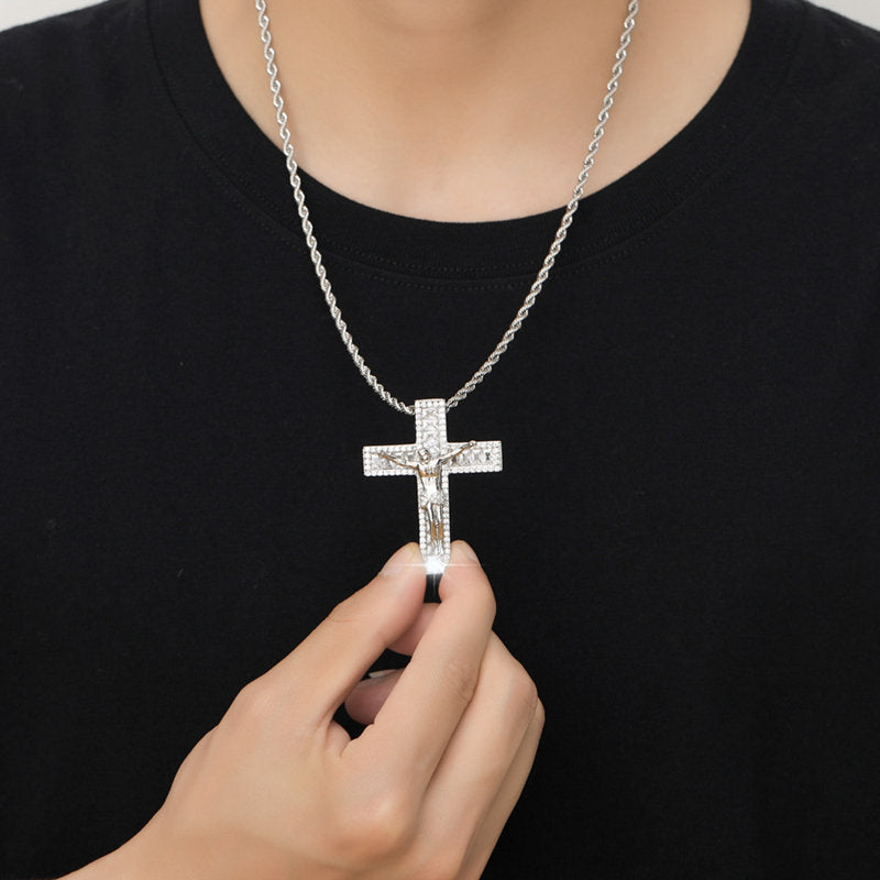 Iced Out Jesus Crucifix Cross Pendant - Gold-Hip Hop, Hip Hop Pendant, Iced Out, Men's Necklace, Necklaces, Pendants-NK1075M_566935da-1241-451f-8ce8-868b210c7528-Glitters