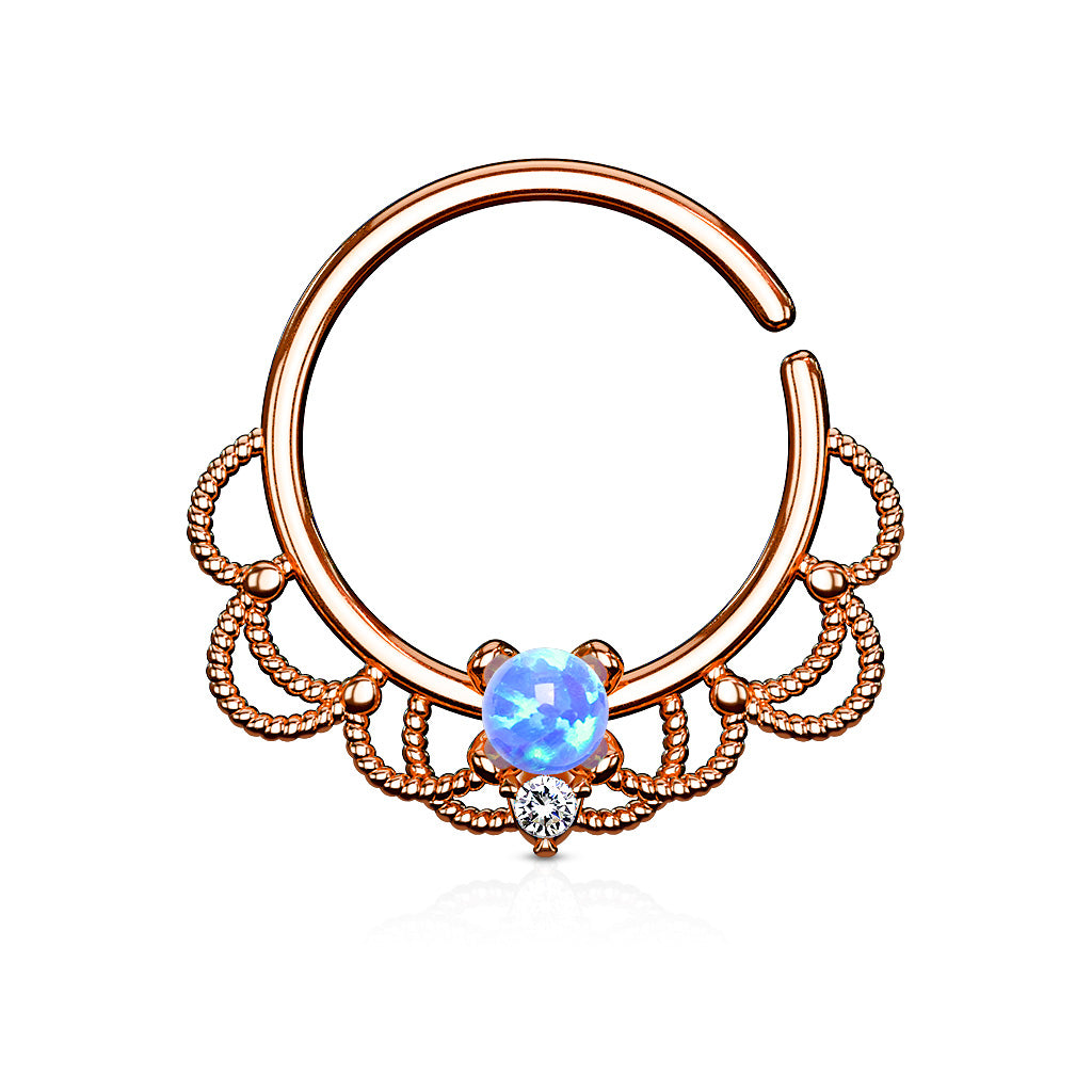 Opal Set Centered Filigree Bendable Hoop Rings for Nose Septum, Daith and Ear Cartilage-Body Piercing Jewellery, Cartilage, Daith, Nose, Septum Ring-NS0086_02_3-Glitters