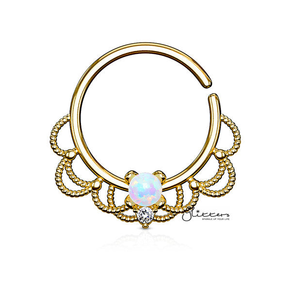 Opal Set Centered Filigree Bendable Hoop Rings for Nose Septum, Daith and Ear Cartilage-Body Piercing Jewellery, Cartilage, Daith, Nose, Septum Ring-NS0086_GW-Glitters