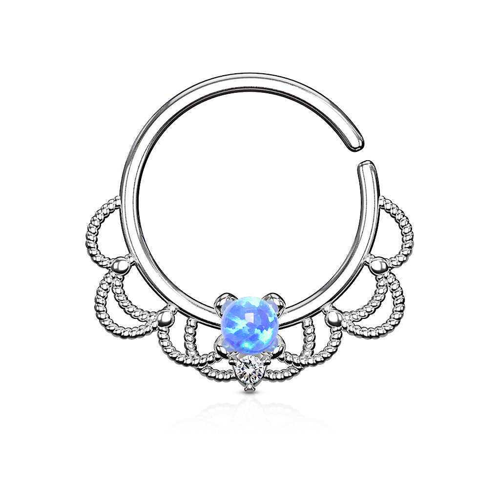 Opal Set Centered Filigree Bendable Hoop Rings for Nose Septum, Daith and Ear Cartilage-Body Piercing Jewellery, Cartilage, Daith, Nose, Septum Ring-04USD_SEP3_5-Glitters