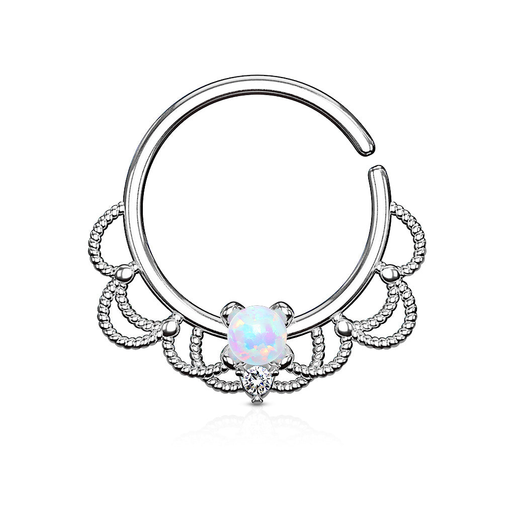 Opal Set Centered Filigree Bendable Hoop Rings for Nose Septum, Daith and Ear Cartilage-Body Piercing Jewellery, Cartilage, Daith, Nose, Septum Ring-04USD_SEP3_6-Glitters